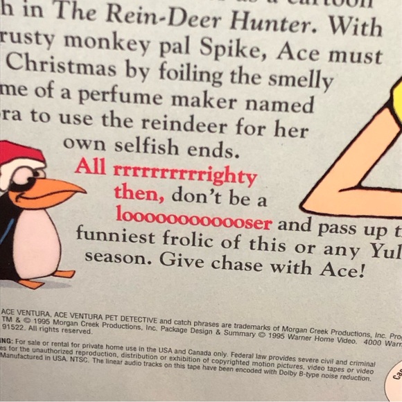 90's "Ace Ventura The Rein-Deer Hunter" Movie - Animated Holiday Special - VHS - Picture 3 of 8